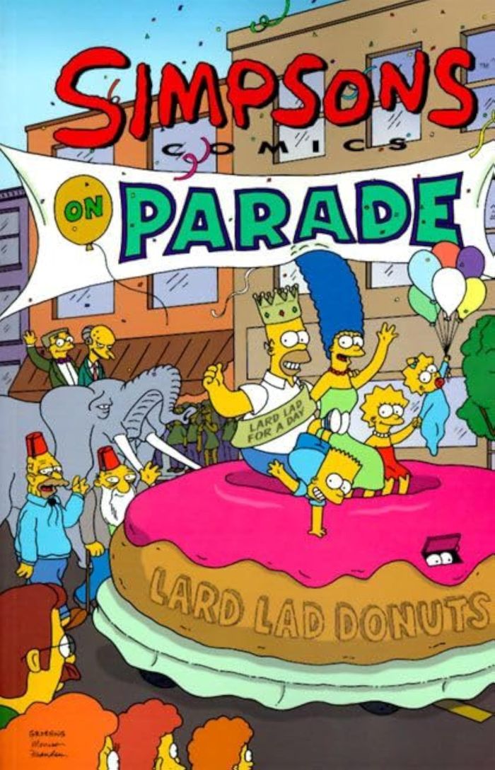 Couverture du livre « SIMPSONS COMICS ON PARADE » de Matt Groening, librairie Les Contes Infusés à Corte