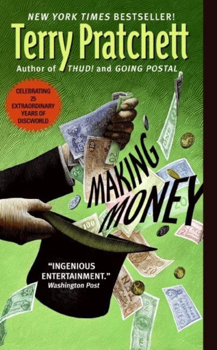 Couverture du livre « MAKING MONEY » de Pratchett, Terry, librairie Les Contes Infusés à Corte