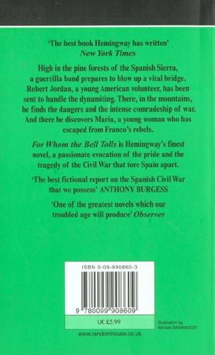 Quatrième de couverture de « FOR WHOM THE BELL TOLLS »