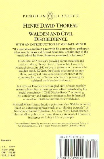 Quatrième de couverture de « WALDEN AND CIVIL DISOBEDIENCE »