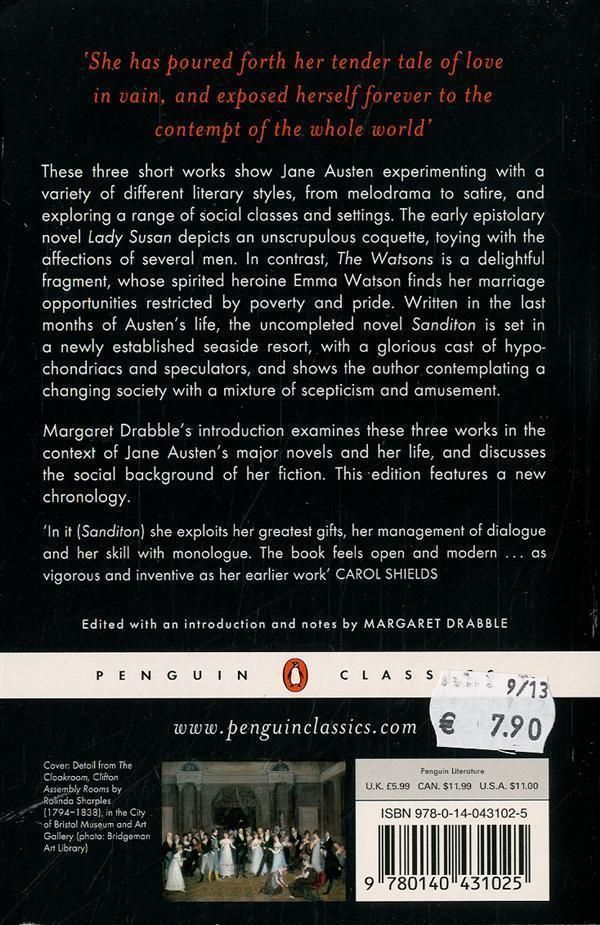Quatrième de couverture de « LADY SUSAN, THE WATSONS, SANDITON »