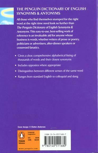 Quatrième de couverture de « THE PENGUIN DICTIONARY OF ENGLISH SYNONYMS & ANTONYMS »