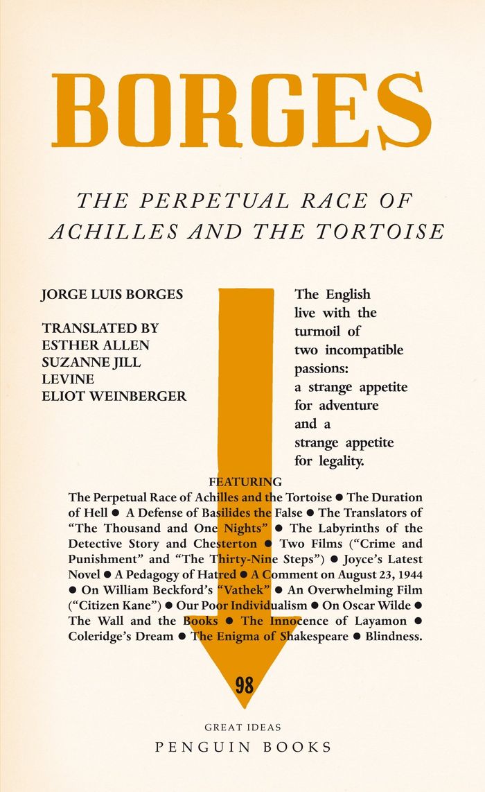Couverture du livre « PENGUIN GREAT IDEAS - THE PERPETUAL RACE OF ACHILLES AND THE TORTOISE » de Luis Borges Jorge, librairie Les Contes Infusés à Corte