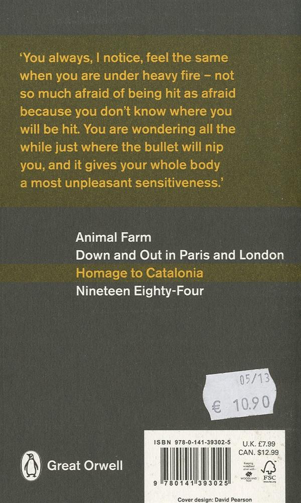 Quatrième de couverture de « PENGUIN MODERN CLASSICS - HOMAGE TO CATALONIA »