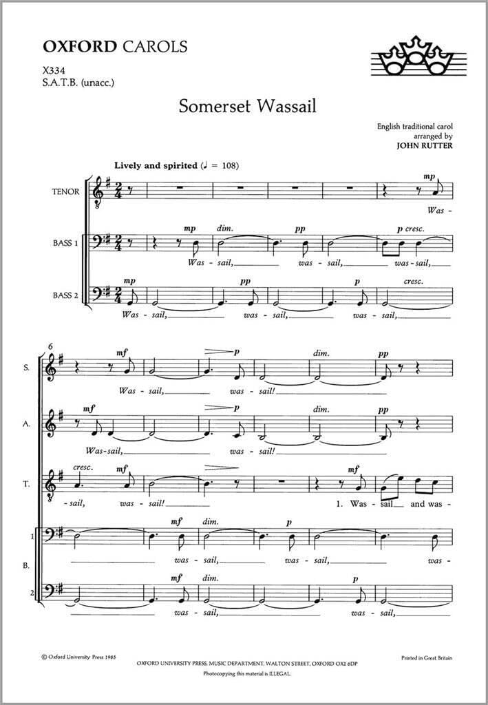 Couverture du livre « SOMERSET WASSAIL CHANT » de Rutter John, librairie Les Contes Infusés à Corte