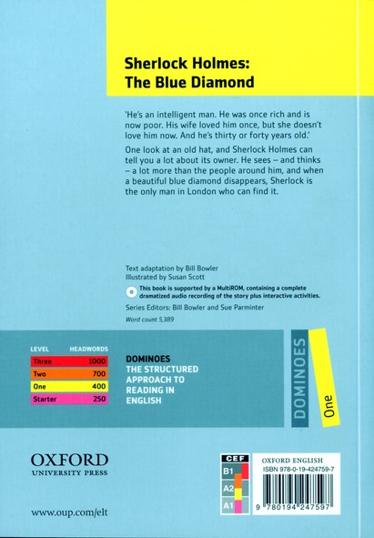 Quatrième de couverture de « DOMINOES 2ND EDITION 1; SHERLOCK HOLMES; THE BLUE DIAMOND »