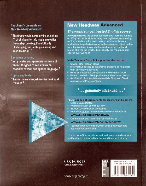 Quatrième de couverture de « NEW HEADWAY ADVANCED: TEACHER'S BOOK »