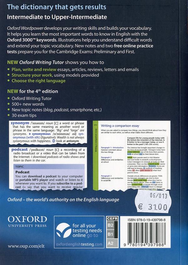 Quatrième de couverture de « OXFORD WORDPOWER DICTIONARY 4TH EDITION »