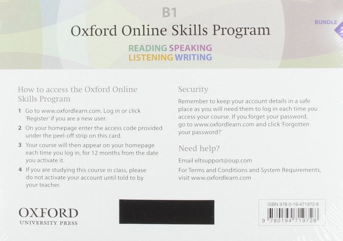 Couverture du livre « OXFORD ONLINE SKILLS PROGRAM B1 BUNDLE 2 ACCESS CARD », librairie Les Contes Infusés à Corte