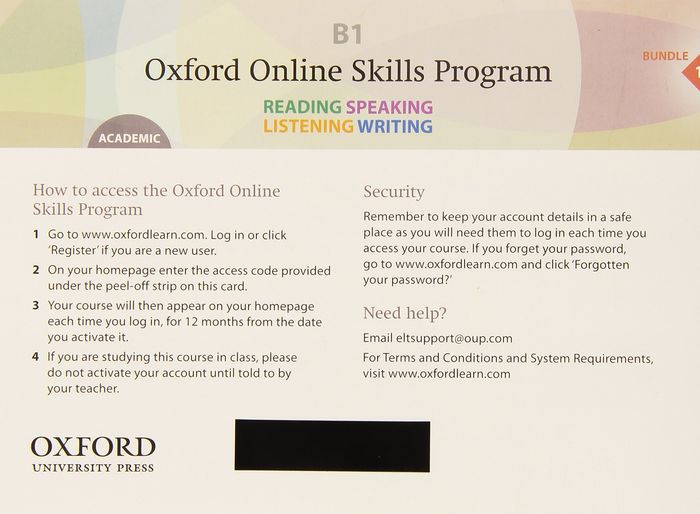 Couverture du livre « OXFORD ONLINE SKILLS PROGRAM B1 ACADEMIC ACCESS CARD » de Xxx, librairie Les Contes Infusés à Corte