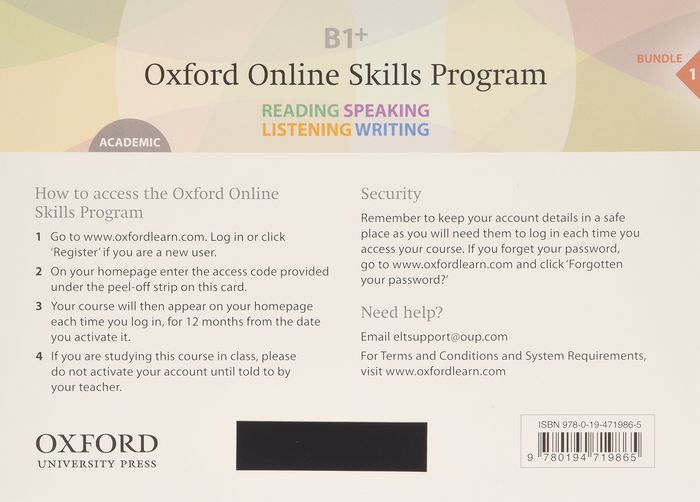 Couverture du livre « OXFORD ONLINE SKILLS PROGRAM B1+ ACADEMIC ACCESS CARD » de Xxx, librairie Les Contes Infusés à Corte