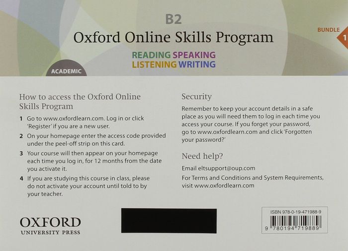 Couverture du livre « OXFORD ONLINE SKILLS PROGRAM B2 ACADEMIC ACCESS CARD » de Xxx, librairie Les Contes Infusés à Corte