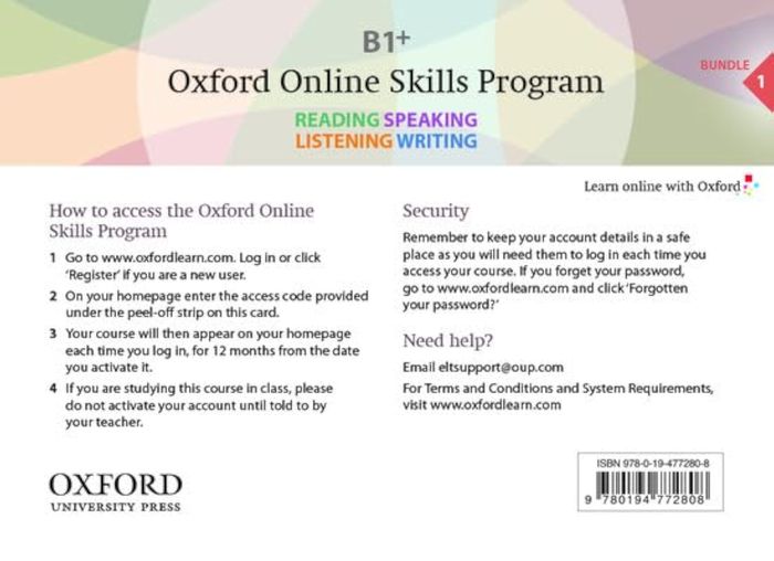 Couverture du livre « OXFORD ONLINE SKILLS PROGRAM B1+ ACCESS BUNDLE 1 CARD » de Xxx, librairie Les Contes Infusés à Corte