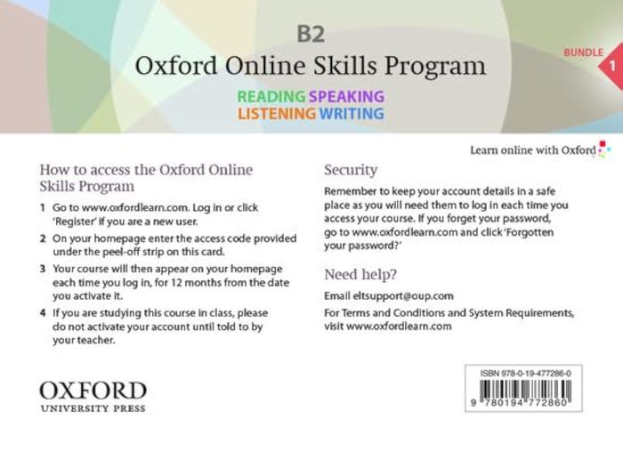 Couverture du livre « OXFORD ONLINE SKILLS PROGRAM B2 ACCESS BUNDLE 1 CARD » de Xxx, librairie Les Contes Infusés à Corte
