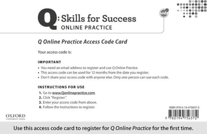 Couverture du livre « Q ONLINE PRACTICE STUDENT ACCESS CODE CARD » de Xxx, librairie Les Contes Infusés à Corte