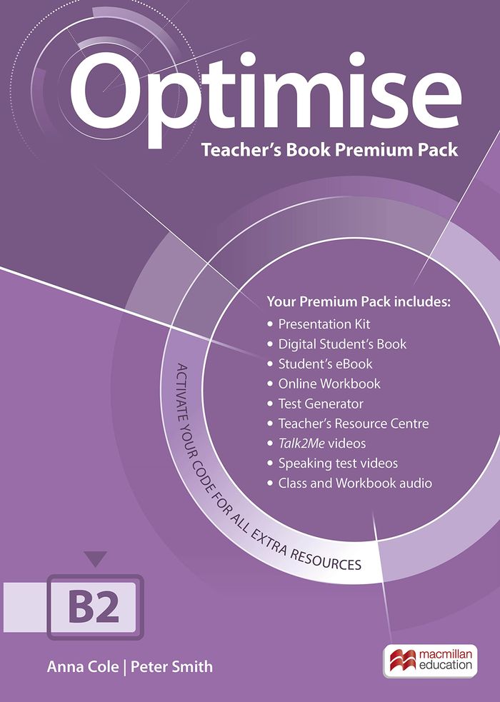 Couverture du livre « OPTIMISE B2 TEACHER'S BOOK PREMIUM PACK » de Cole/smith, librairie Les Contes Infusés à Corte