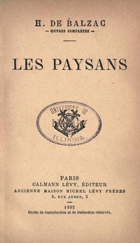 Couverture du livre « LES PAYSANS » de De Balzac Honore, librairie Les Contes Infusés à Corte
