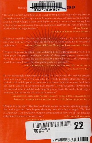 Couverture du livre « THE SOUL OF LEADERSHIP » de Chopra, Deepak, librairie Les Contes Infusés à Corte