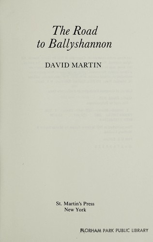 Couverture du livre « ROAD TO BALLYSHANNON » de David Martin, librairie Les Contes Infusés à Corte