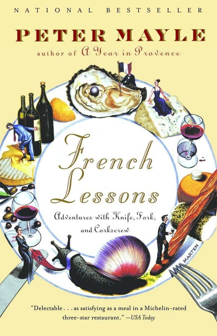 Couverture du livre « VINTAGE DEPARTURES - FRENCH LESSONS - ADVENTURES WITH KNIFE, FORK, AND CORKSCREW » de Peter Mayle, librairie Les Contes Infusés à Corte