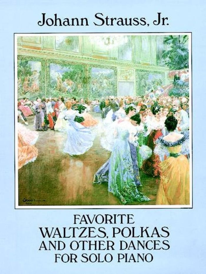 Couverture du livre « JOHANN STRAUSS II: FAVORITE WALTZES POLKAS AND OTHER DANCES FOR SOLO PIANO PIANO », librairie Les Contes Infusés à Corte
