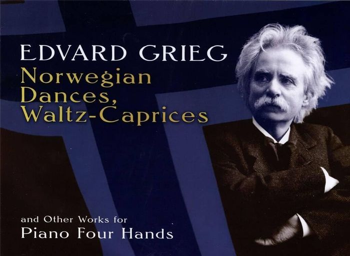Couverture du livre « EDVARD GRIEG : NORWEGIAN DANCES, WALTZ-CAPRICES AND OTHER WORKS FOR PIANO FOUR HANDS » de Grieg Edvard, librairie Les Contes Infusés à Corte