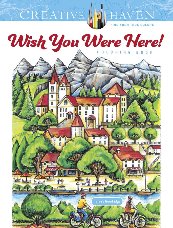 Couverture du livre « CREATIVE HAVEN WISH YOU WERE HERE! COLORING BOOK », librairie Les Contes Infusés à Corte