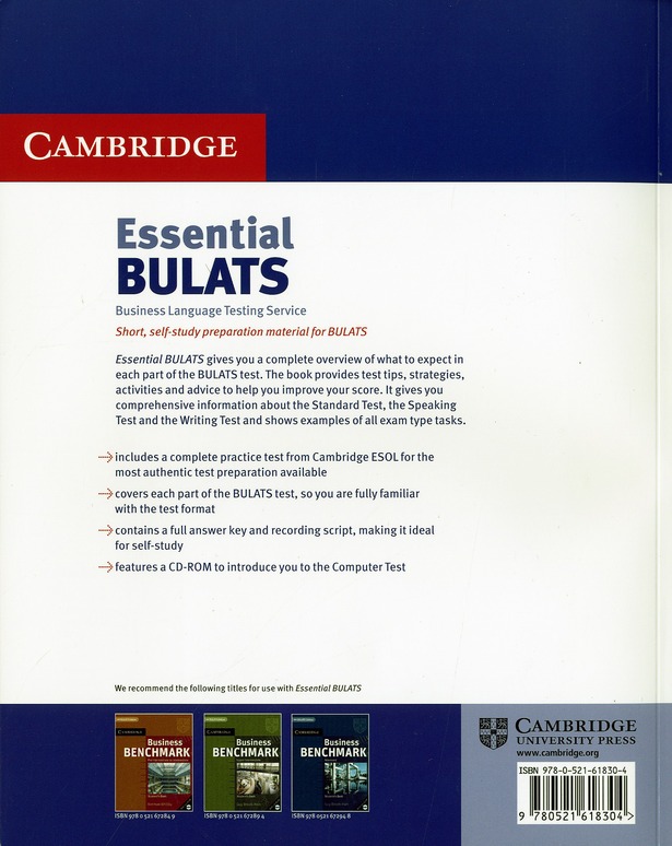 Quatrième de couverture de « ESSENTIAL BULATS STUDENT BOOKS WITH AUDIO CD AND CD-ROM »