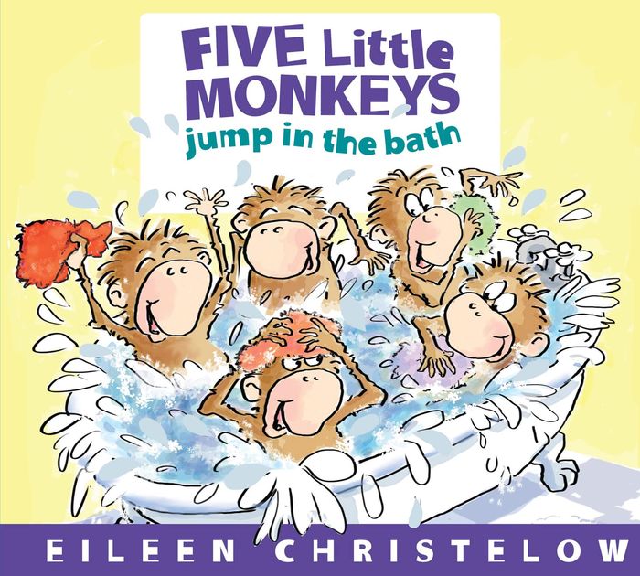 Couverture du livre « FIVE LITTLE MONKEYS JUMP IN THE BATH » de Eileen Christelow, librairie Les Contes Infusés à Corte
