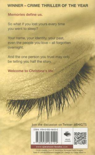 Quatrième de couverture de « BEFORE I GO TO SLEEP »