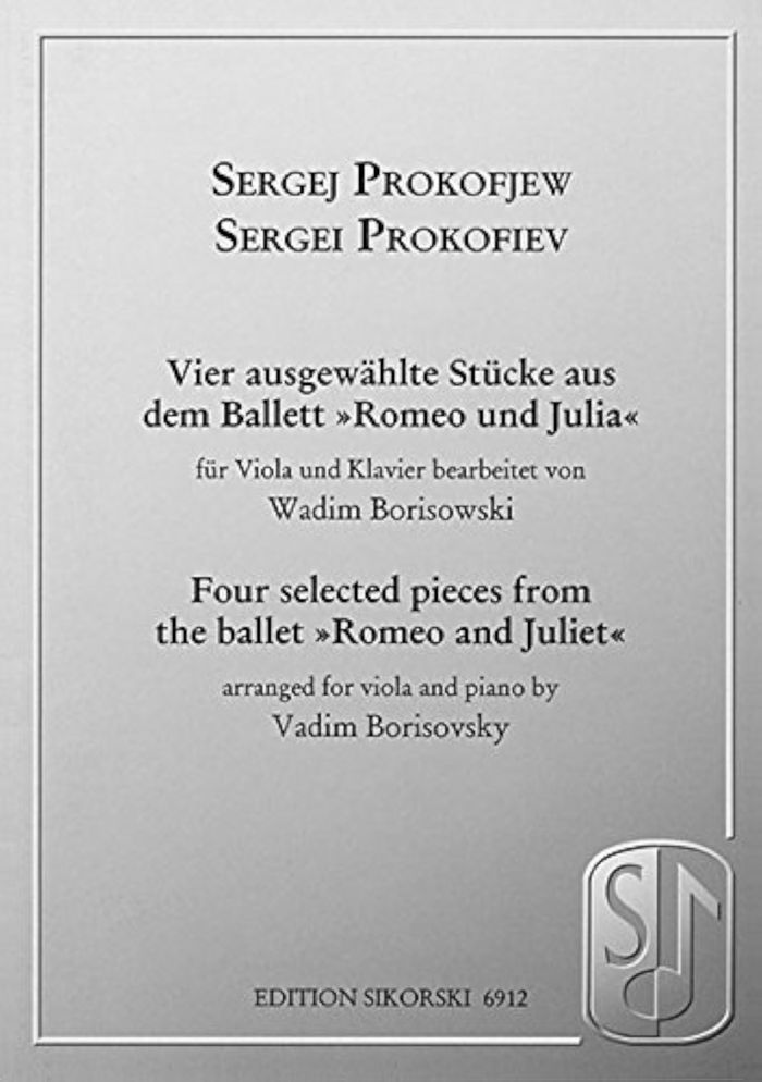 Couverture du livre « 4 STUCKE AUS "ROMEO UND JULIA" - FUR VIOLA UND KLAVIER. VIOLA, PIANO. » de Serge Prokofieff, librairie Les Contes Infusés à Corte