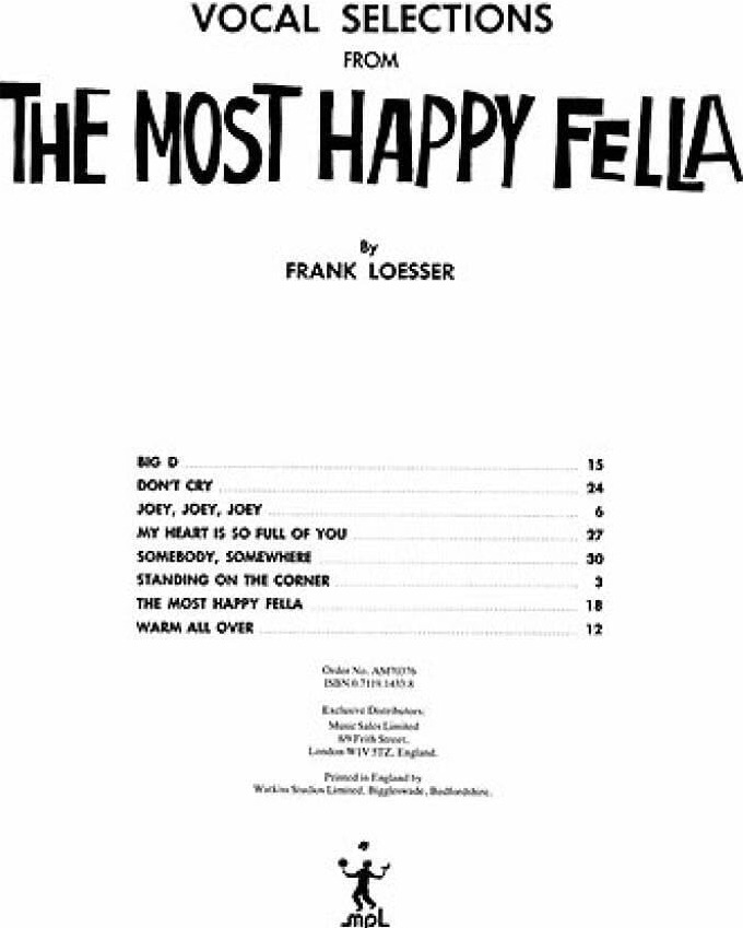 Couverture du livre « FRANK LOESSER: THE MOST HAPPY FELLA - VOCAL SELECTIONS » de Loesser, (comp Frank, librairie Les Contes Infusés à Corte