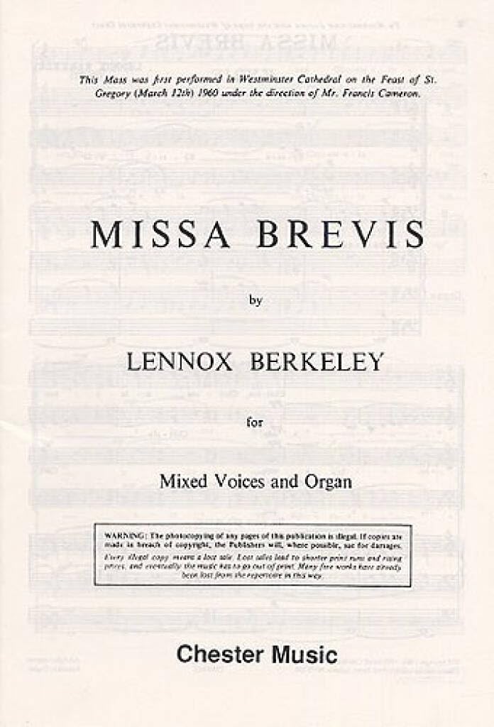 Couverture du livre « LENNOX BERKELEY: MISSA BREVIS OP.57 (ORIGINAL LATIN VERSION) CHANT » de Berkeley, (ar Lennox, librairie Les Contes Infusés à Corte