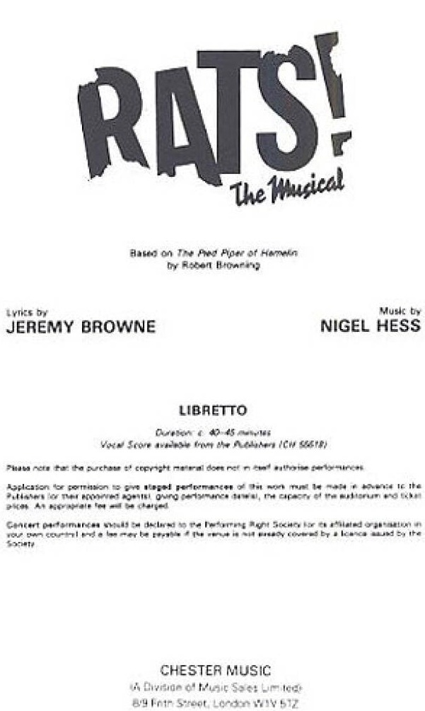 Couverture du livre « NIGEL HESS: RATS! THE MUSICAL (LIBRETTO) 1-9 COPIES » de Hess, (compose Nigel, librairie Les Contes Infusés à Corte
