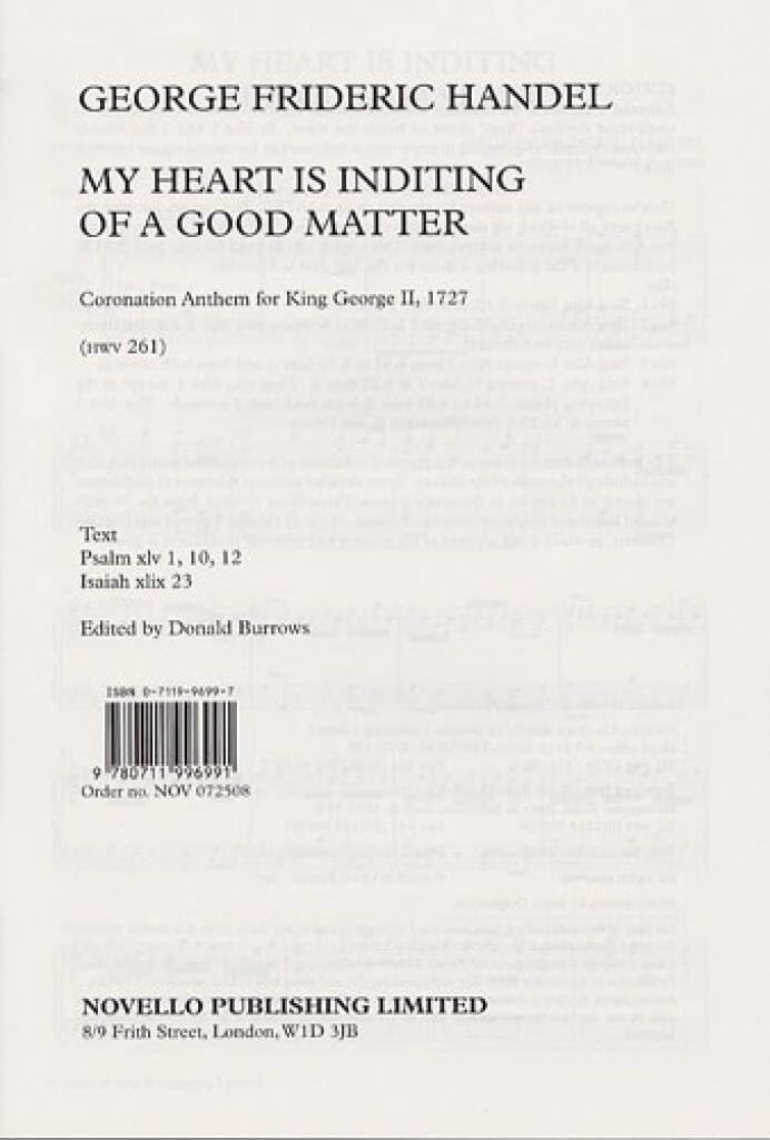Couverture du livre « G.F. HANDEL: MY HEART IS INDITING OF A GOOD MATTER CHANT » de Auteurs Divers, librairie Les Contes Infusés à Corte