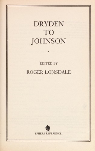 Couverture du livre « SPHERE HISTORY OF LITERATURE VOL.4: DRYDEN TO JOHNSON » de Lonsdale Roger Ed., librairie Les Contes Infusés à Corte