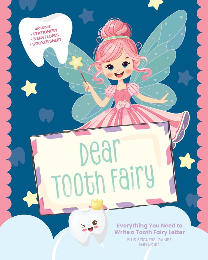 Couverture du livre « DEAR TOOTH FAIRY - EVERYTHING YOU NEED TO WRITE A TOOTH FAIRY LETTER, PLUS STICKERS, GAMES, AND MORE », librairie Les Contes Infusés à Corte