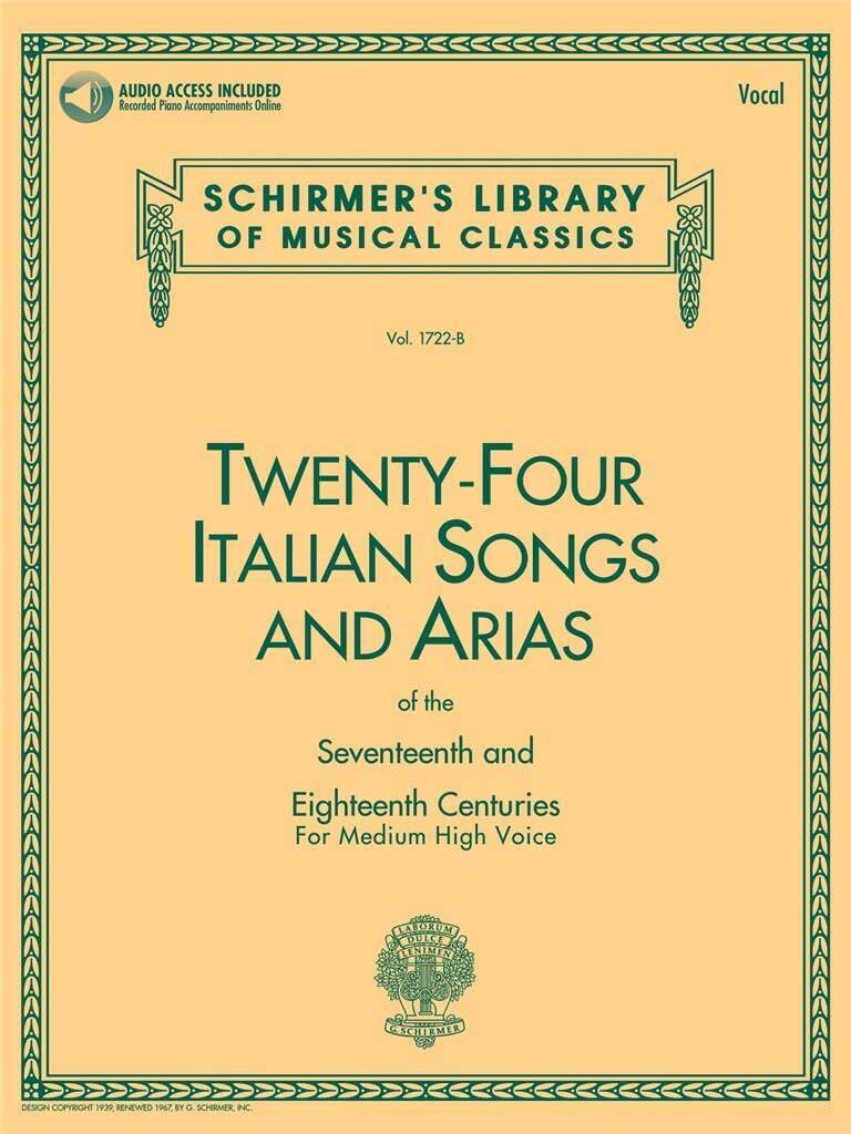 Couverture du livre « 24 ITALIAN SONGS & ARIAS - MEDIUM HIGH VOICE - RECUEIL + ENREGISTREMENT(S) EN LIGNE » de Auteurs Divers, librairie Les Contes Infusés à Corte