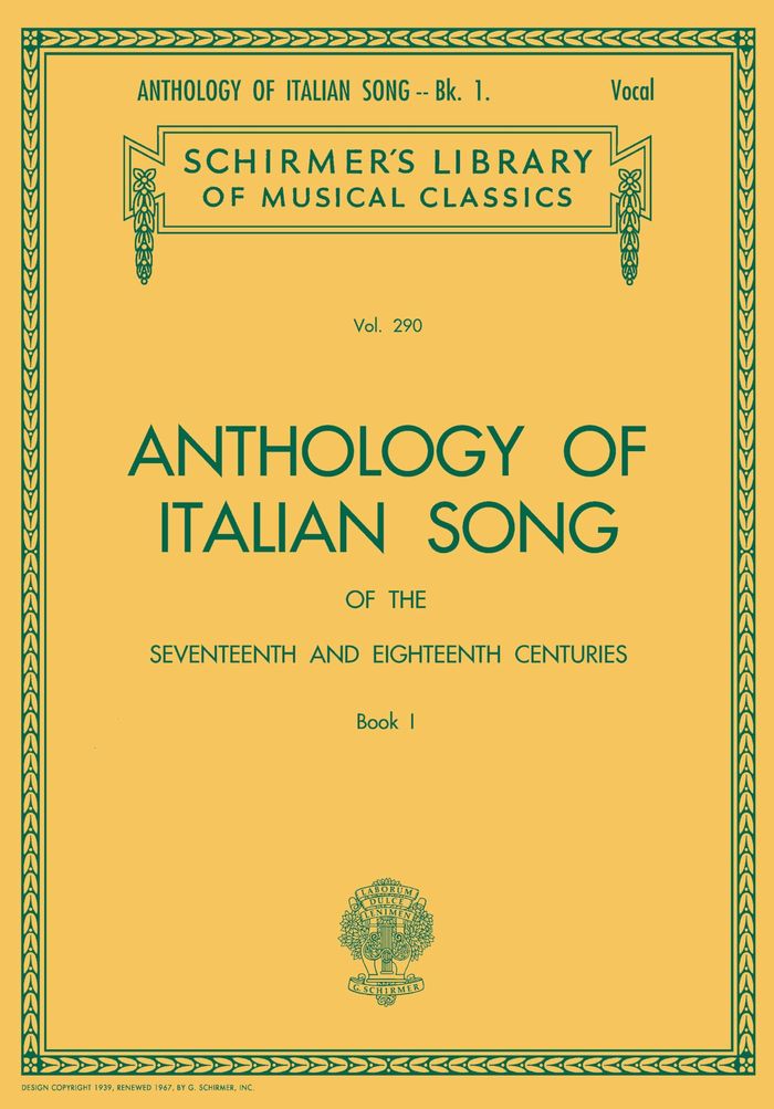 Couverture du livre « ANTHOLOGY OF ITALIAN SONG OF THE 17TH AND 18TH CENTURIES BOOK I » de Auteurs Divers, librairie Les Contes Infusés à Corte
