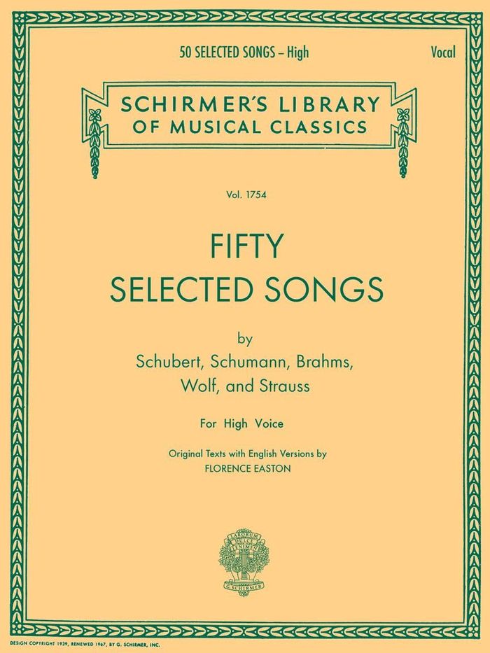 Couverture du livre « 50 SELECTED SONGS (HIGH VOICE) », librairie Les Contes Infusés à Corte