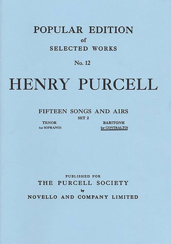 Couverture du livre « HENRY PURCELL : FIFTEEN SONGS AND AIRS - SET 2 - LOW VOICE AND PIANO - RECUEIL » de Purcell, (comp Henry, librairie Les Contes Infusés à Corte