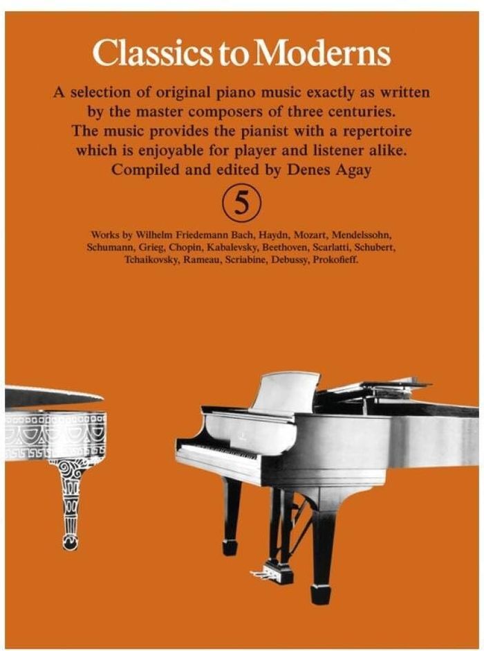 Couverture du livre « DENES AGAY : CLASSICS TO MODERNS 5 - PIANO » de Agay Denes, librairie Les Contes Infusés à Corte