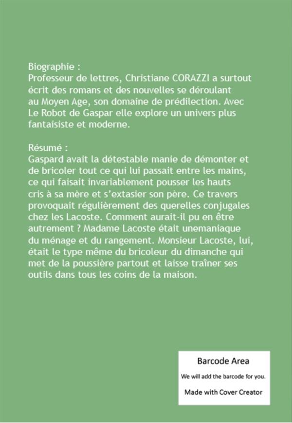 Quatrième de couverture de « LE ROBOT DE GASPAR »