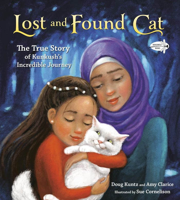 Couverture du livre « LOST AND FOUND CAT - THE TRUE STORY OF KUNKUSH'S INCREDIBLE JOURNEY » de Kuntz/shrodes, librairie Les Contes Infusés à Corte