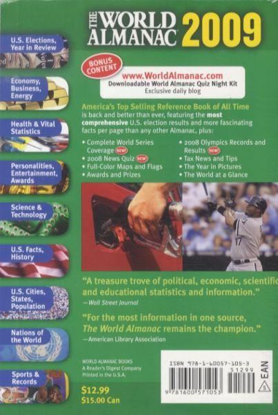 Quatrième de couverture de « THE WORLD ALMANAC AND BOOK OF FACTS 2009 »