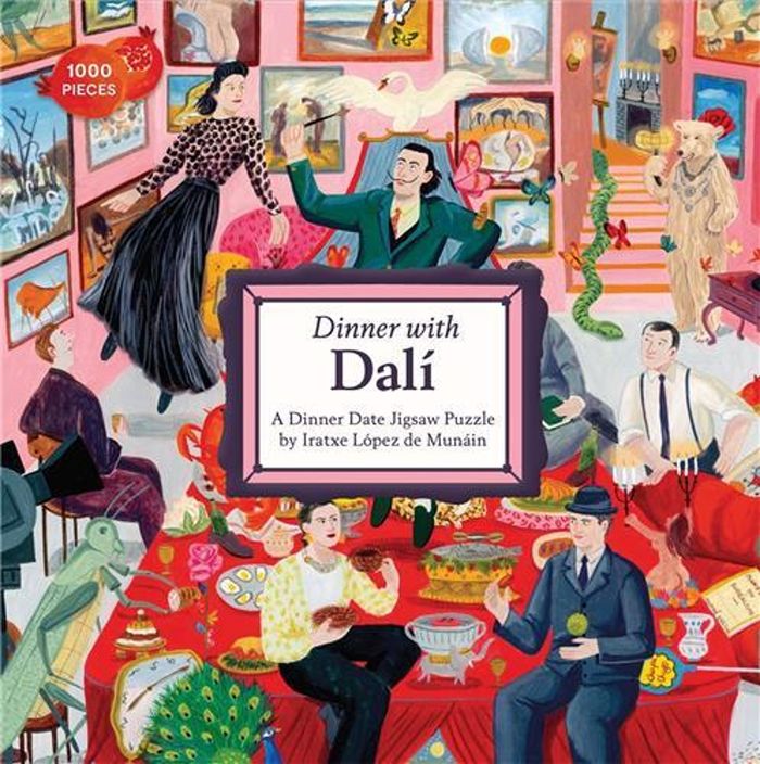 Couverture du livre « DINNER WITH DALI A 1000 PIECE DINNER DATE JIGSAW PUZZLE /ANGLAIS », librairie Les Contes Infusés à Corte