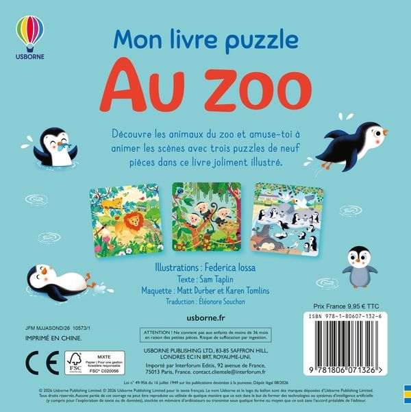 Quatrième de couverture de « AU ZOO - MON LIVRE PUZZLE - DES 2 ANS »