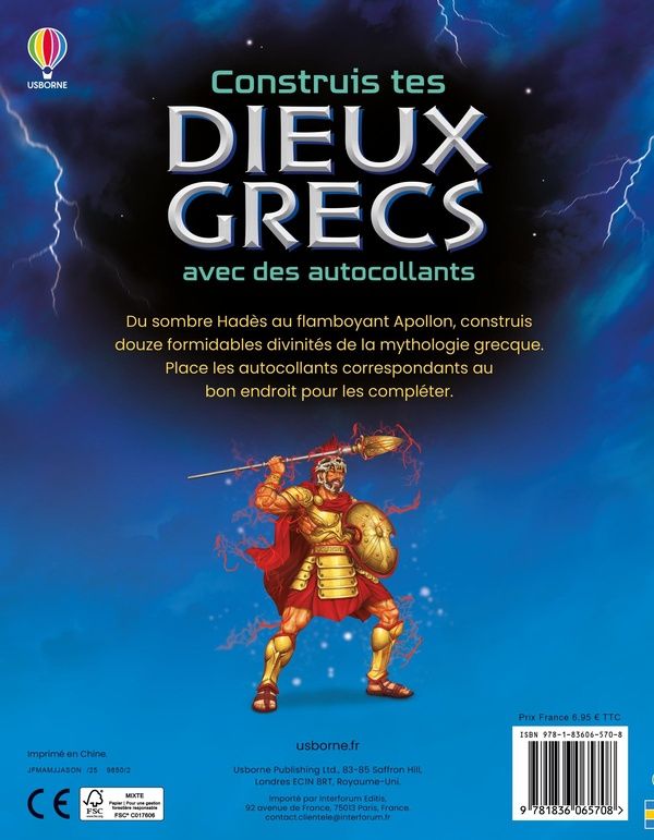 Quatrième de couverture de « CONSTRUIS TES DIEUX GRECS AVEC DES AUTOCOLLANTS - DES 5 ANS »