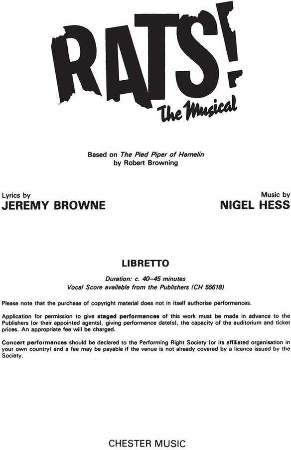 Couverture du livre « NIGEL HESS: RATS! THE MUSICAL (LIBRETTO) 10+ COPIES » de Hess, (compose Nigel, librairie Les Contes Infusés à Corte