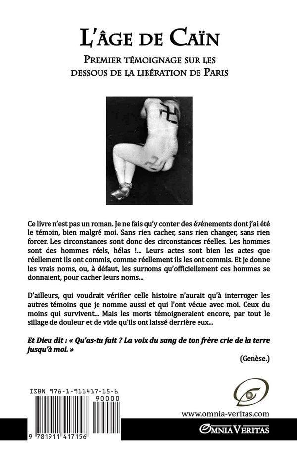 Quatrième de couverture de « L'AGE DE CAIN »